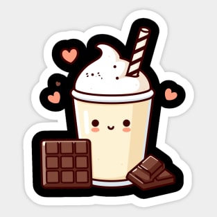 Kawaii Vanilla Milkshake with Chocolate Bars and Hearts | Kawaii Food Lovers Sticker